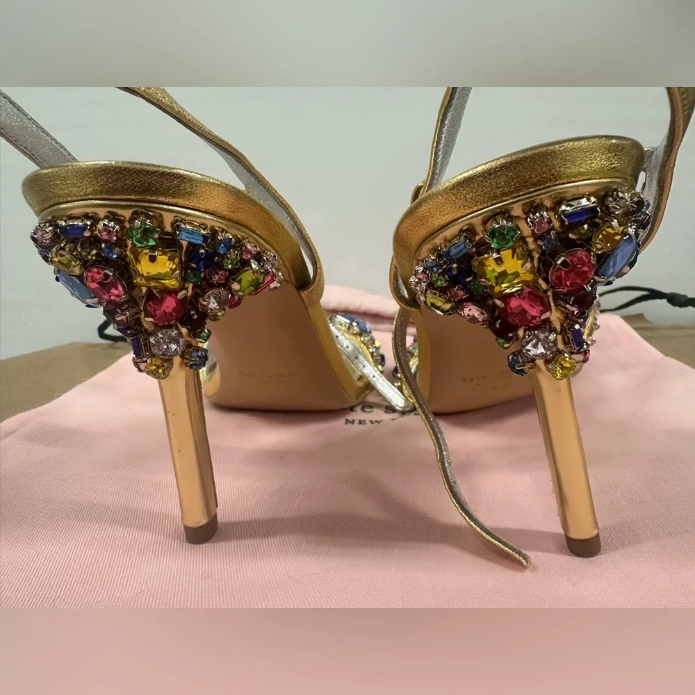 kate spade Gold Jeweled T-Strap Heels “treasure” Brand New Without Box